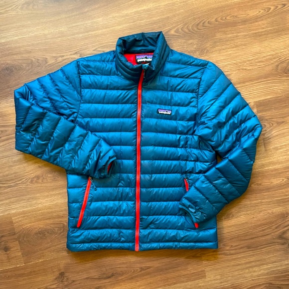 Patagonia Other - Patagonia Mens Down Sweater Big Sur Blue w/ Fire Red Size Medium